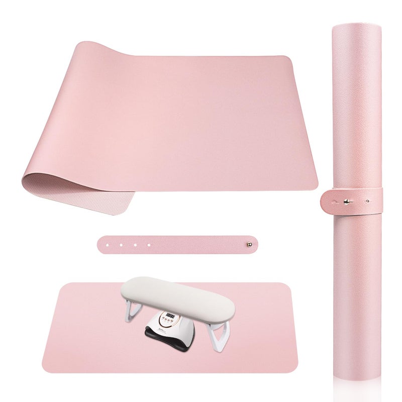 Subay Nail Art Table Mat, (MAT ONLY) Soft Microfiber PU Leather Nail Hand Rest for Nail Arm Rest Cushion, Foldable Nail Art Rest Pillow Manicure Pad Desk Mat - Pink - Image 1